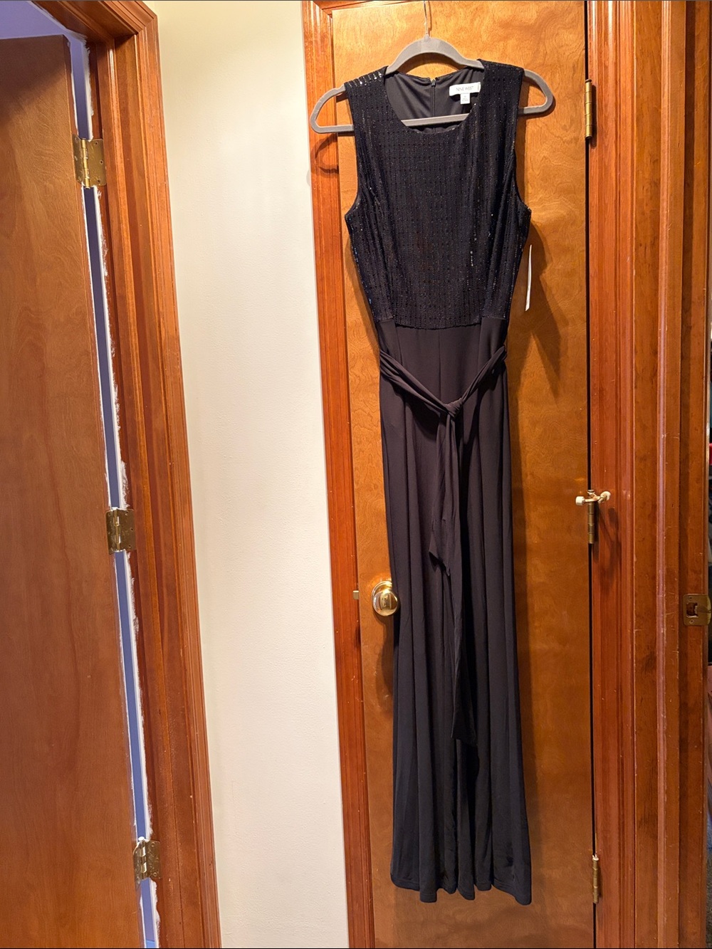 Nine West Black Sleeveless Maxi Dress with Waist Tie